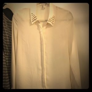 Cream button down with studded collar